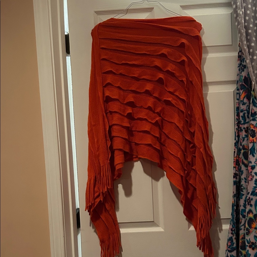 Orange Fringe poncho